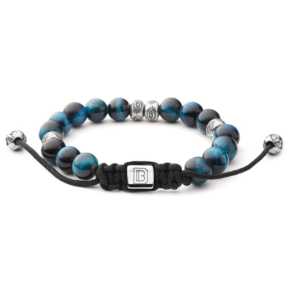 Nialaya S Aqua Blue String Bracelet With Adjustable Lock for Men