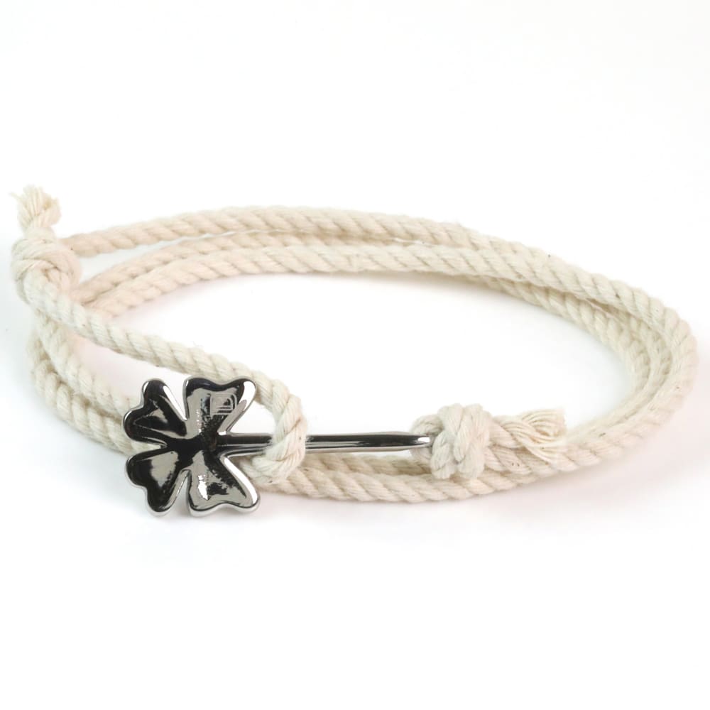 Mini Black Cotton Cord Bracelet with Mini Four-Leaf Clover Charm in  Sterling Silver and Enamel