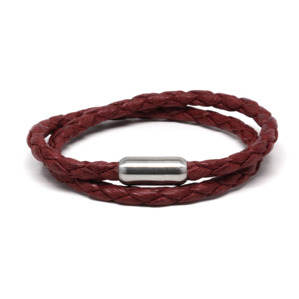 Braided Double Wrap Leather Bracelet in Red