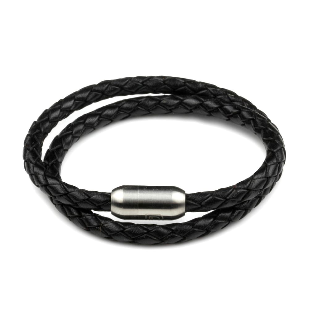 Men's Braided Black Leather Double-Wrap Bracelet