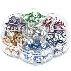 Mixed 6mm Crystal Brass Rhinestone Beads Spacer Silver Metal Color Straight Flange Rondelle Pack of 100