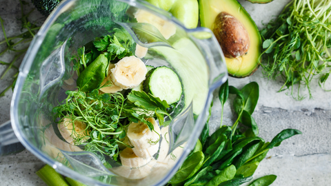 blender with bananas , kale and cucumber
