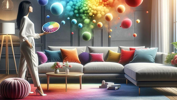 woman using colour wheel in living room