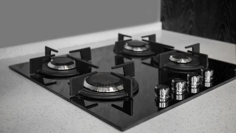 black glass gas cooktop