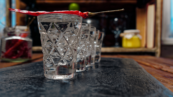 crystal glasses on a bar