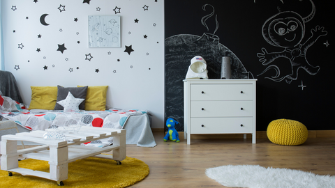 space theme in a childs room
