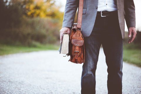 Men with leather crossbody bag