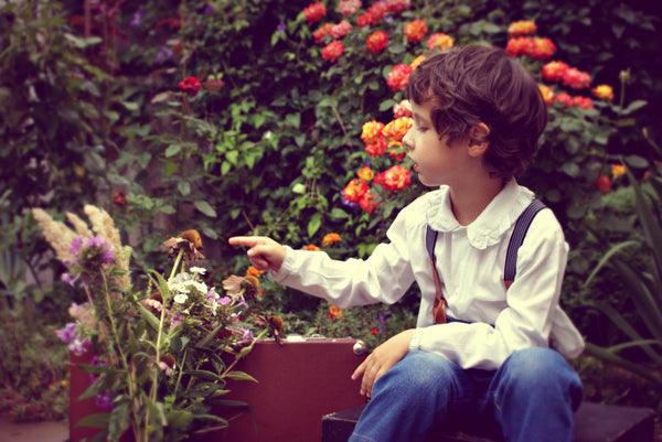 young boy in garden