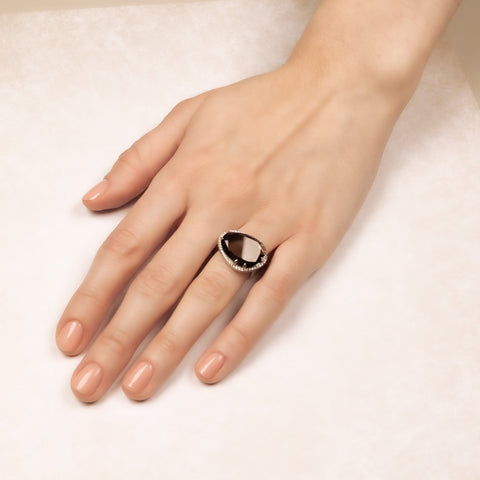 Smoky quartz and clear quartz cocktail ring