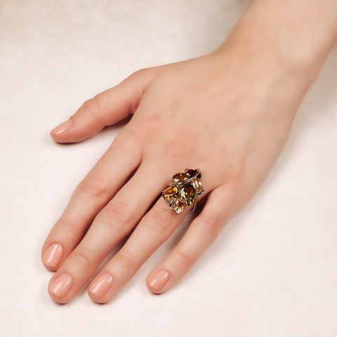 Smoky quartz and citrene statement cocktail ring