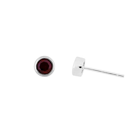 Garnet stud earrings in sterling silver