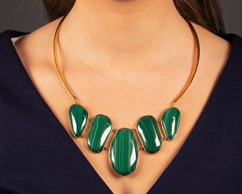 Gold vermeil and malachite statement necklace