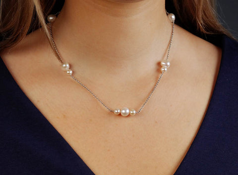 Sterling silver and rounded freshwater pearl necklace