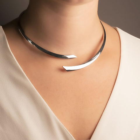 Sterling silver statement collar necklace