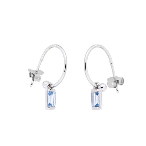 Hoop drop earrings with baguette blue topaz stones