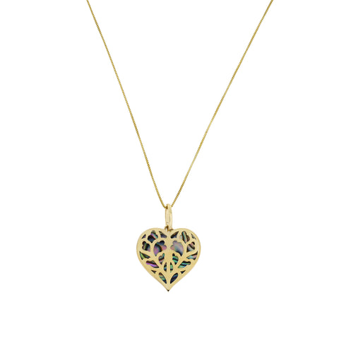 9 carat yellow gold heart pendant with abalone mother of pearl