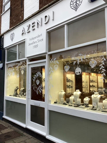 Northallerton jewellery store windows with Christmas illustration