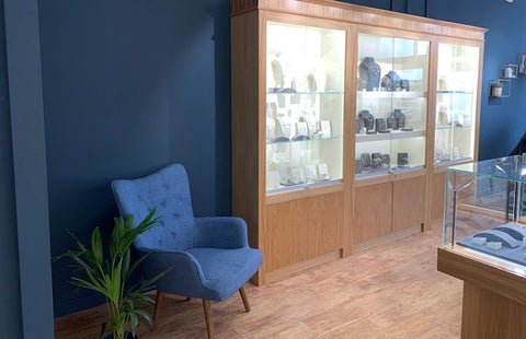 Armchair and jewellery cabinets at Azendi Northallerton