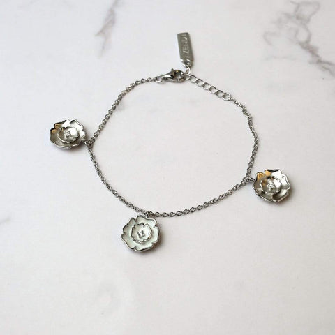 Sterling silver and white enamel rose bracelet
