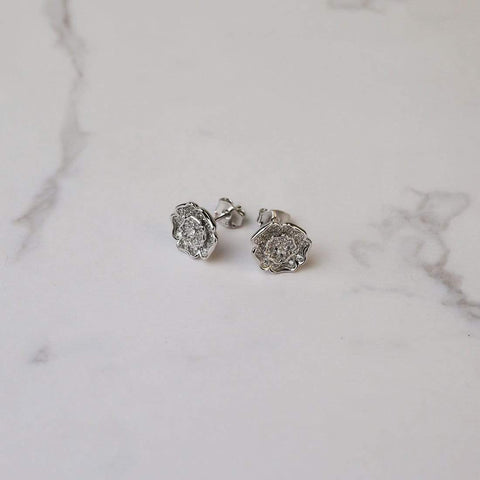 Sterling silver and cubic zirconia Yorkshire Rose stud earrings