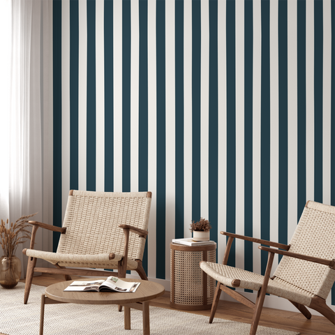 Thick stripe wallpaper in ocean blue