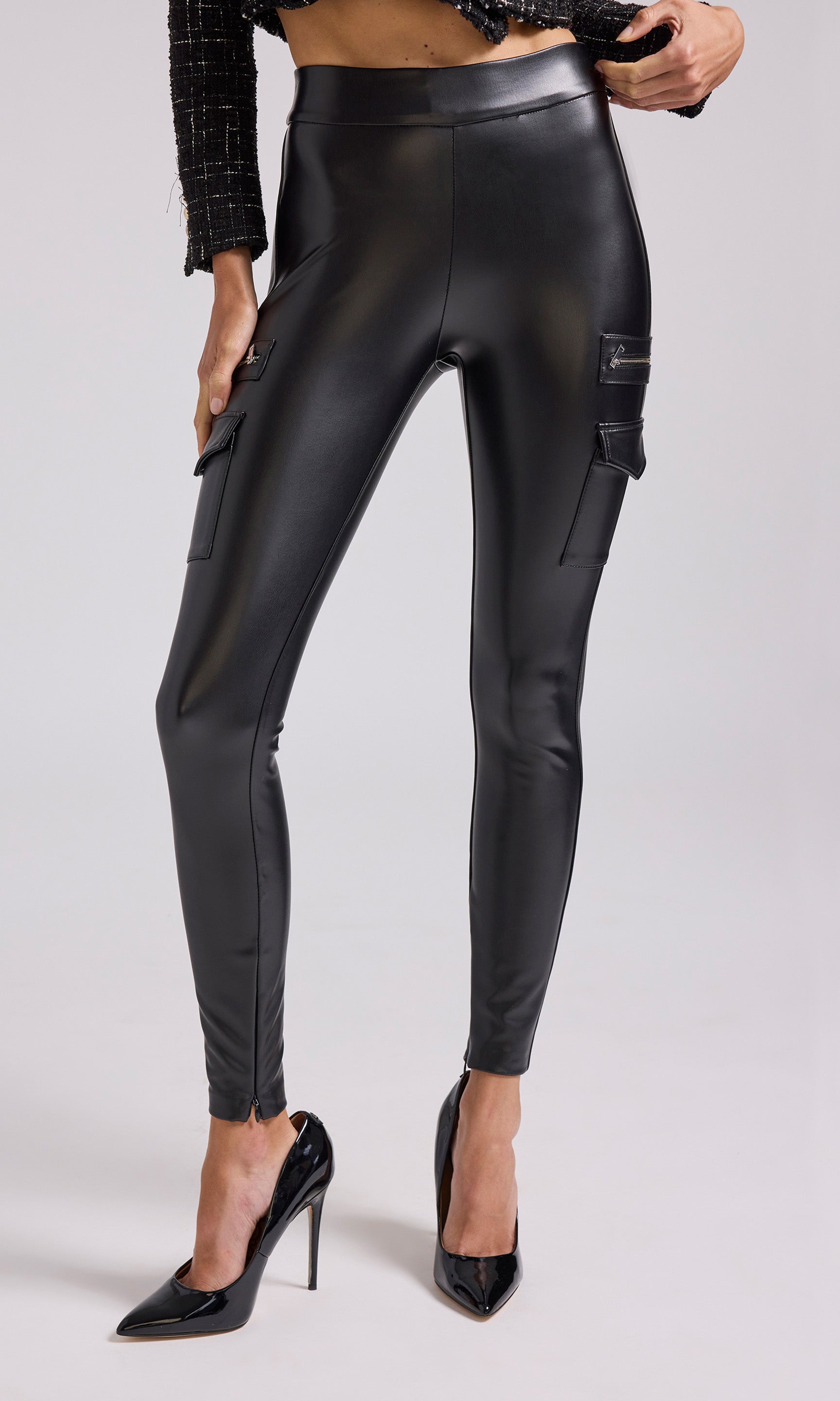 Zella High Waist Faux Leather Hybrid Leggings - Black