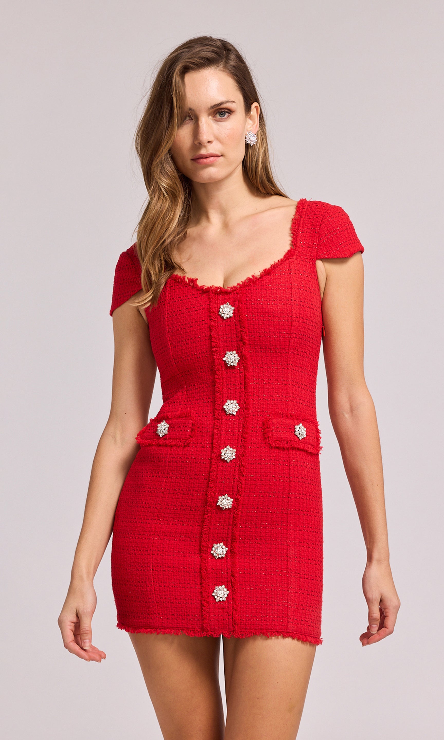 Tweed Dress with Metallic Trim –