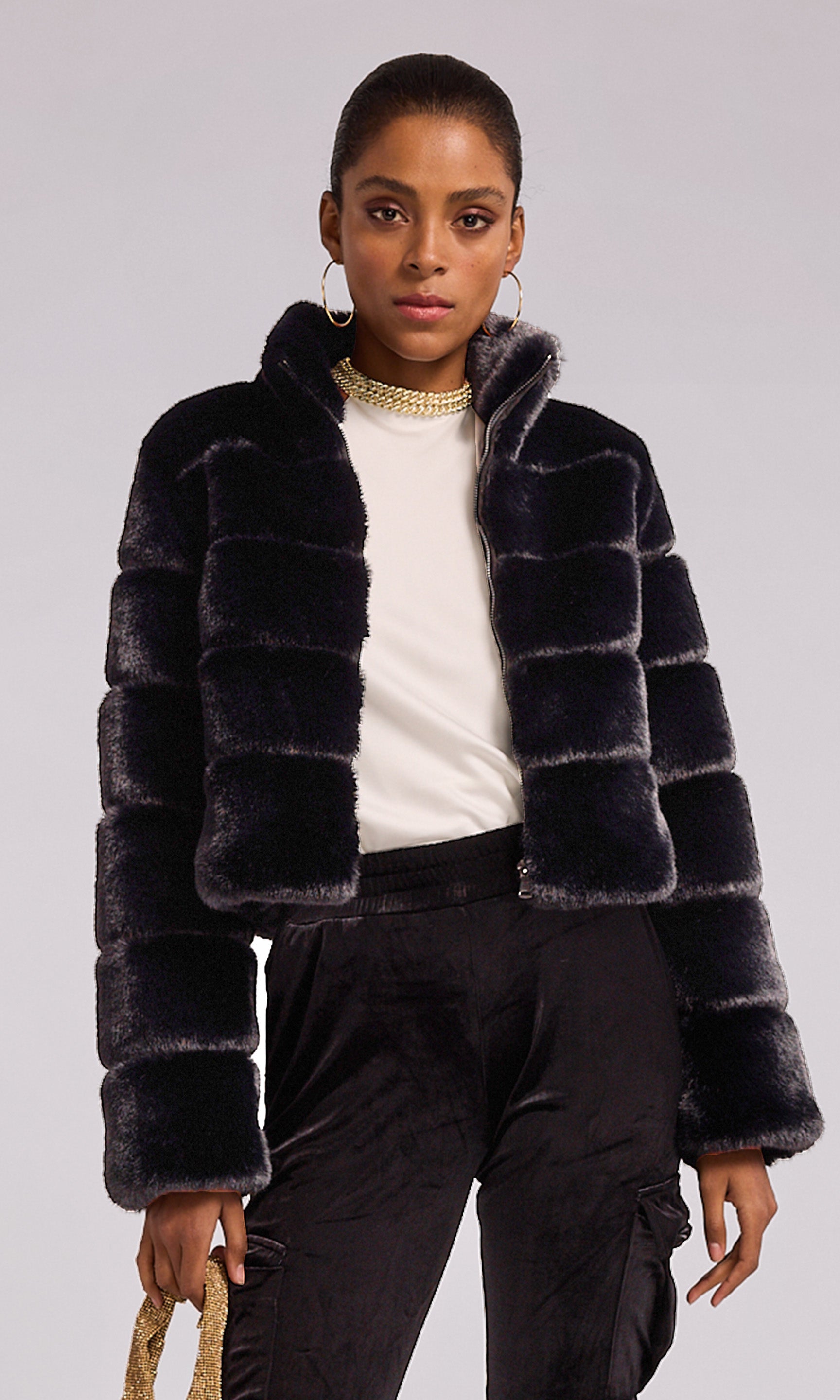 Lennux Faux Fur Bomber Jacket