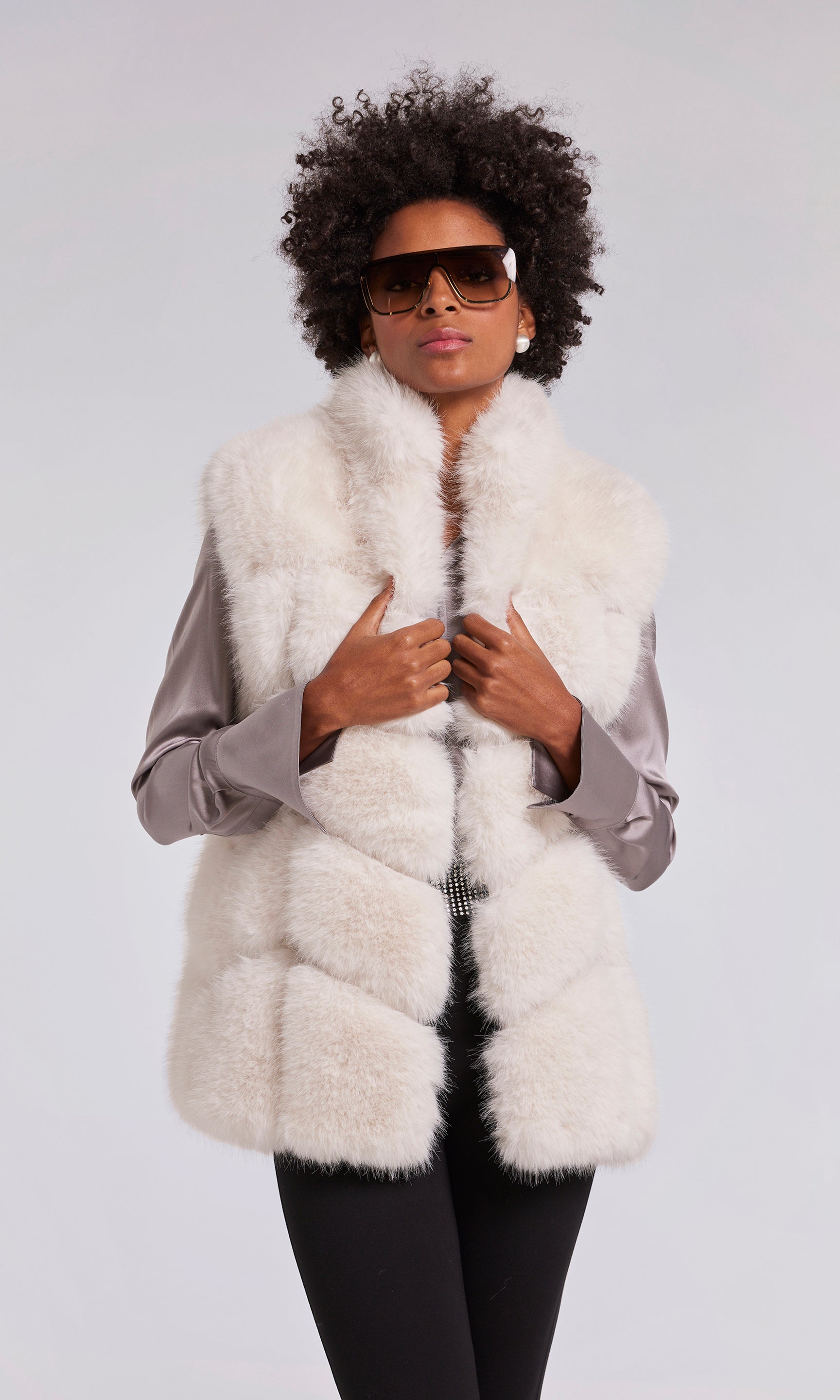 Black and shop white fur vest