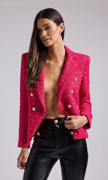 Generation Love Gia Contrast Tweed Blazer in Pink & Cream