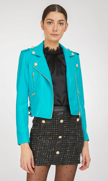 Generation Love Women's Whitney Sequined Moto Jacket - Cobalt Blue - Size Small