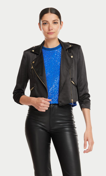 Generation Love Women's Whitney Sequined Moto Jacket - Cobalt Blue - Size Small