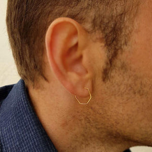 gold hexagon hoop earring for men - minimalist mens earring in gold