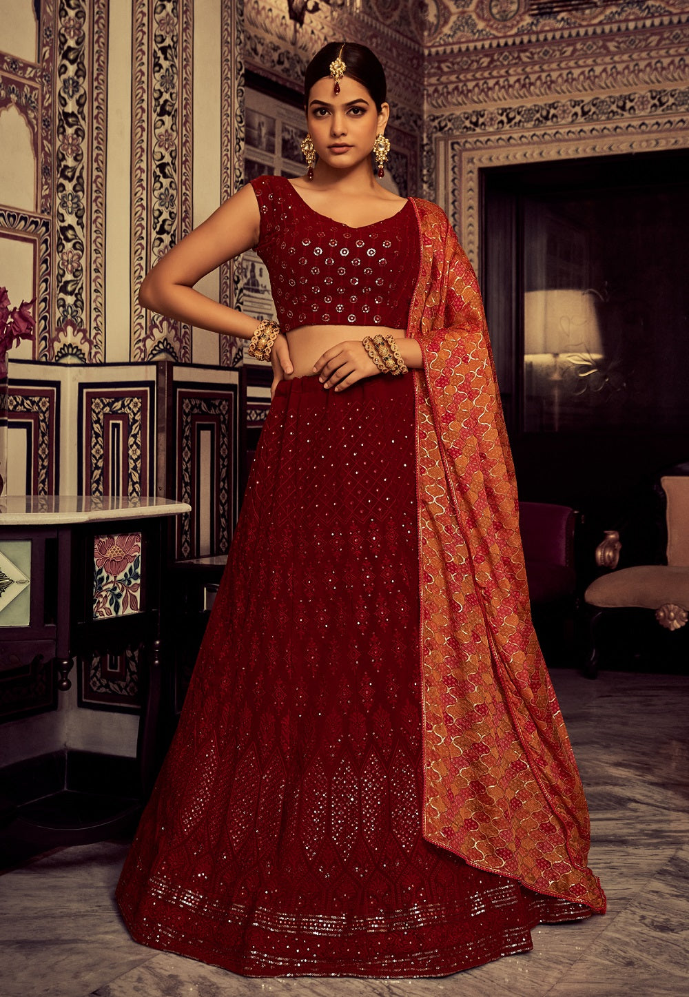 Ravishing Maroon Net Lehenga Choli - lc3440