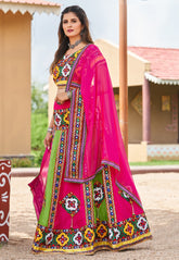 Navratri Special Cotton Lehenga in Pink and Green