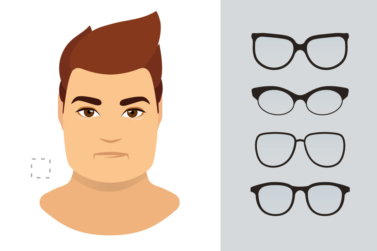A vector illustration of a man with a square face and the best type of sunglasses for his face shape