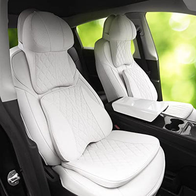 Ultimate Seat Comfort Package for Both Front Seats for Tesla Model 3 & Y (Headrest  Cushion, Back Cushion & Seat Cushion-White), The EV Shop