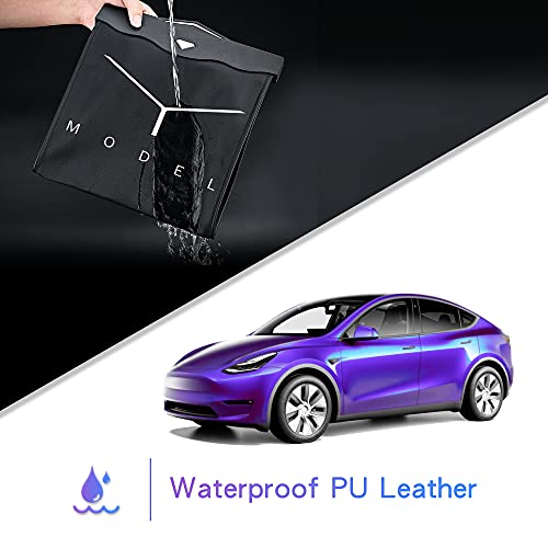 Tesla Model Y  Waterproof Collapsible Garbage Bag with Hanging Magnetic Buckle and LED Light for Back Seat(Black)