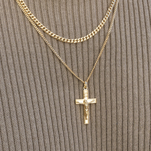 IDENTIM® Herren Kreuz Anhänger Halskette Jesus Korpus Kruzifix 333 Gold