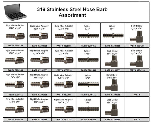 Brass Pipe Fitting Assortment in Metal Locking Tray