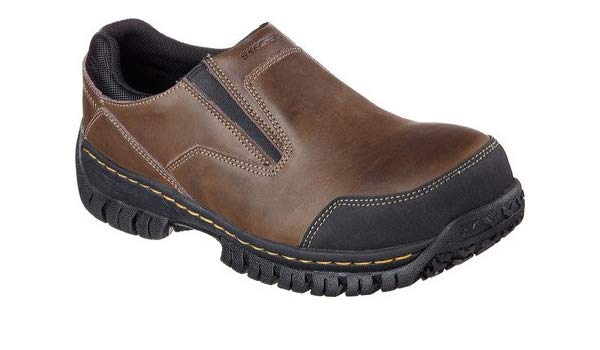Skechers Men's Hartan Dk Brown Leather Memory Foam Work Shoe Toe Jacks Boots and Apparel