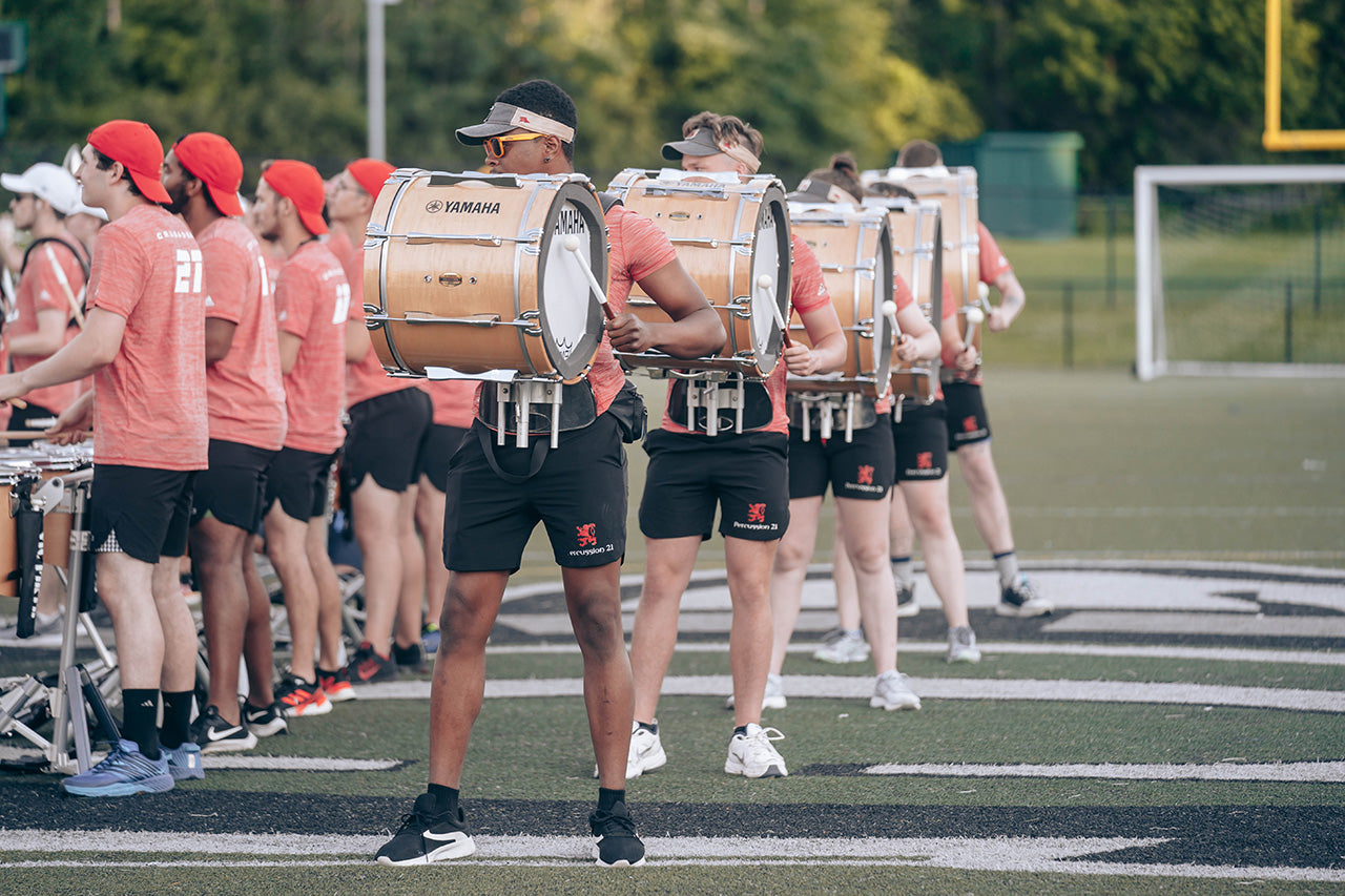 Boston Crusaders drumline bass line in Lot Riot shorts