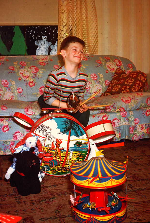 Happiest Kid on Christmas Morning with Drums Vintage