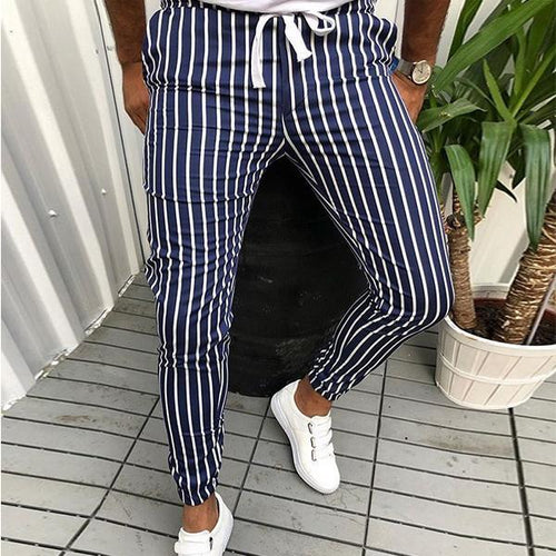 fashion stripe color blocking slim pencil pants