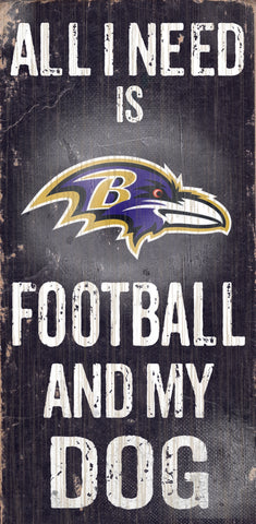 Baltimore Ravens Wood Sign - Football and Dog 6"x12"