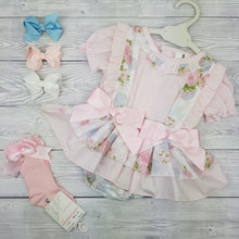 Load image into Gallery viewer, Ceyber Baby Blue And Pink Floral Skirted Romper