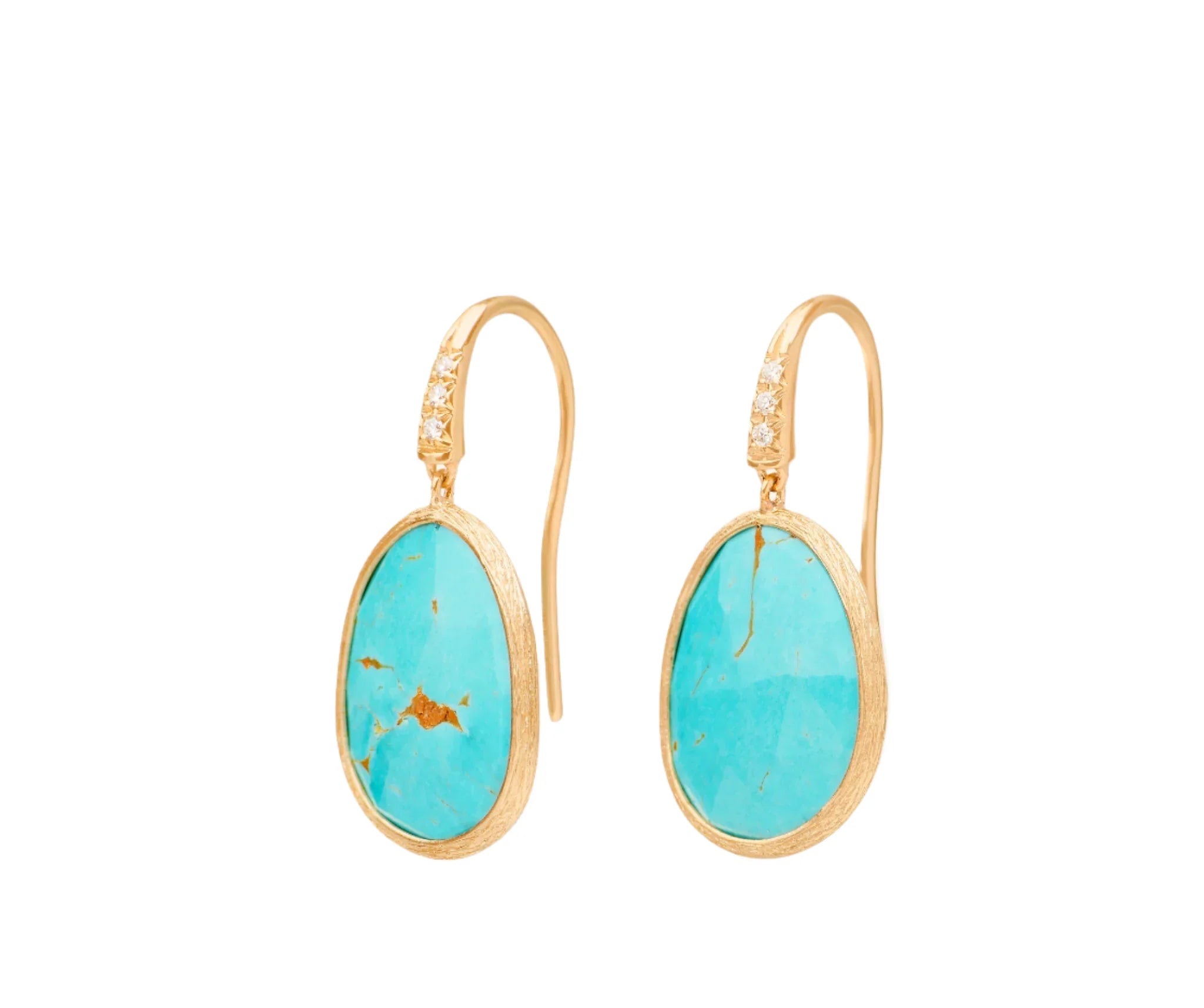 Marco Bicego Lunaria Colour 18ct Yellow Gold Diamond and Turquoise Drop Earrings