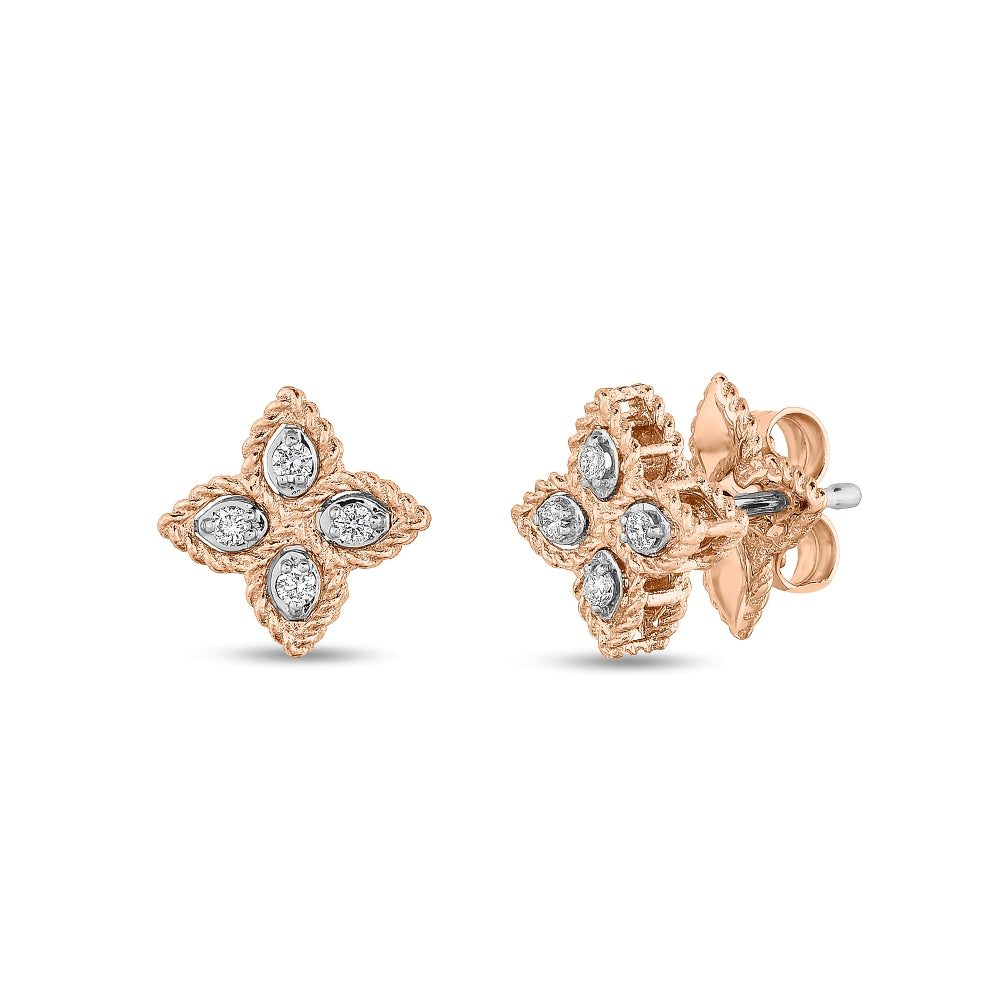 Roberto Coin Princess Flower 18ct Rose Gold Diamond Stud Earrings - Rose Gold