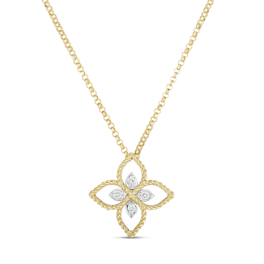 Roberto Coin Princess Flower 18ct Yellow Gold Diamond Necklace - Yellow Gold