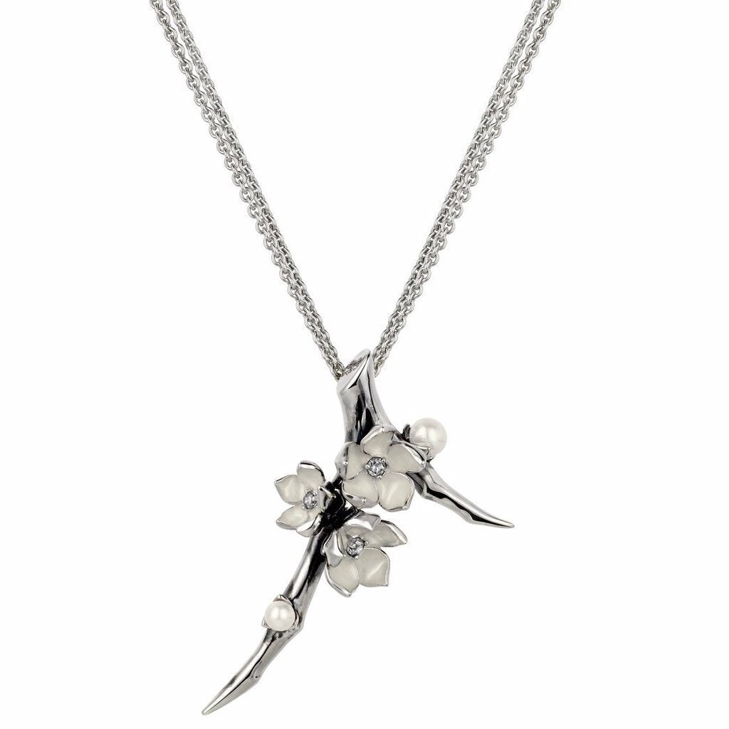 Shaun Leane Cherry Blossom Sterling Silver 0.19ct Diamond Pearl Flower Necklace - Default Title / Silver